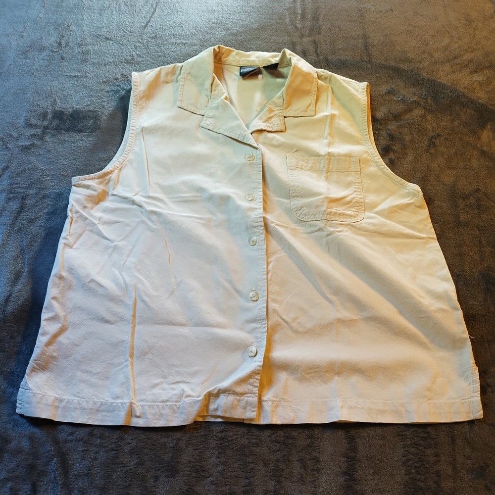 Vtg Erika Beige Sleeveless Utility Button‎ Up Safari Blouse Chest Pocket Size Lg